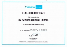 DAIKIN Dealer Certificate Pro Shop